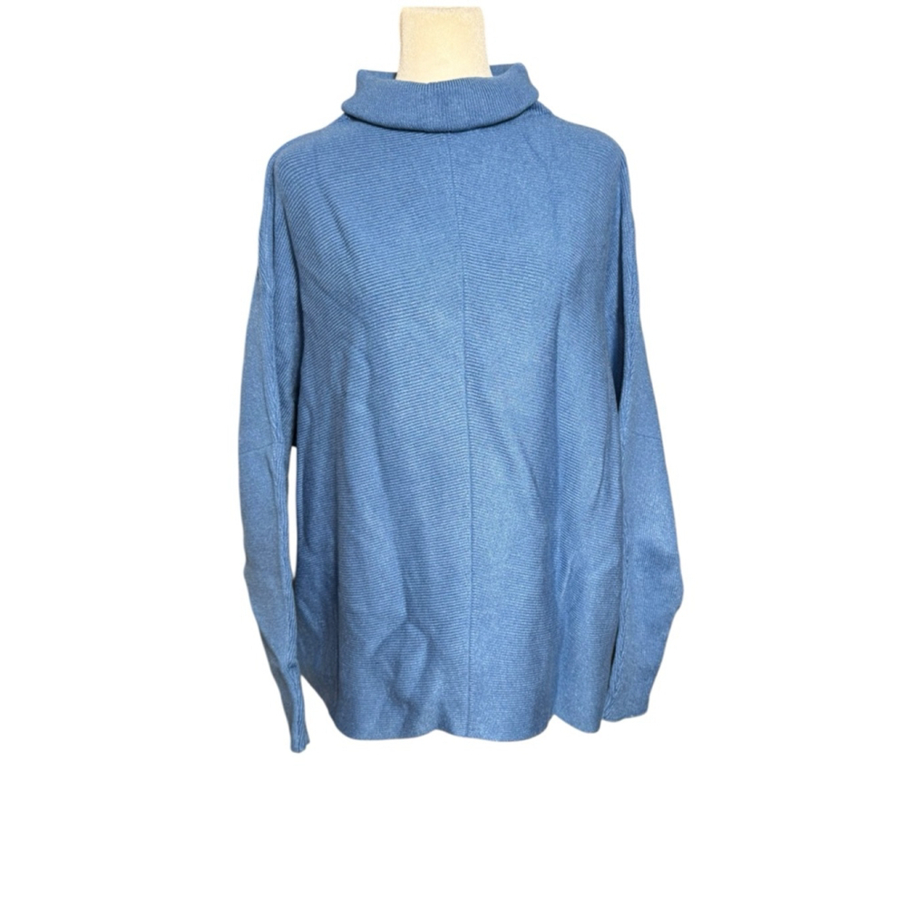 Size M ANRABESS Blue Knit Cowl Neck Long Sleeve Sweater Dropped Shoulders
